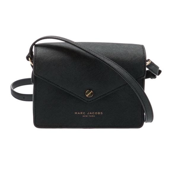 Marc Jacobs Handbags - Marc Jacobs New York Black Saffiano Leather Gold Logo 7” Envelope Crossbody Bag